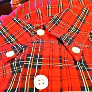 Basic Additions XL Men Tartan Plaid Red Black Gold L/s Button Down Shirt